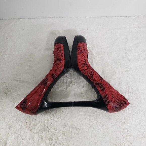 Tahari Laura Pumps Stiletto Red Snakeskin Black Patent Leather Pinup Vamp 7 - Picture 10 of 15